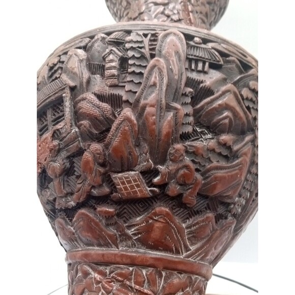 Chinese Cinnabar Vase Carved Super Rare Piece Antique 8 1/2" Tall - Picture 14 of 16